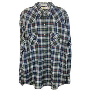 Southern Classics Shirt Sz XL Blue Plaid Vintage Pearl Snap Button Up‎ Western